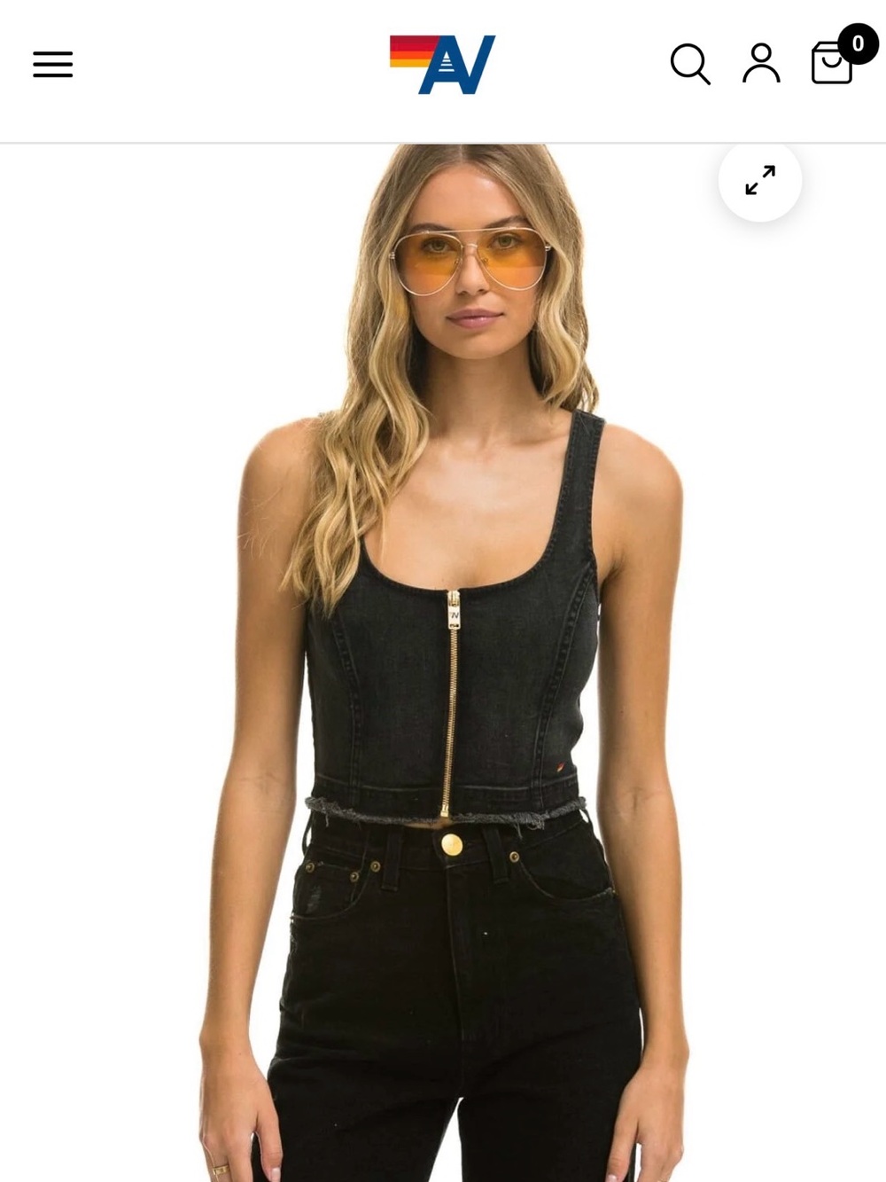 Aviator Nation DENIM TOP ZIP FRONT BUSTIER - VINTAGE BLACK